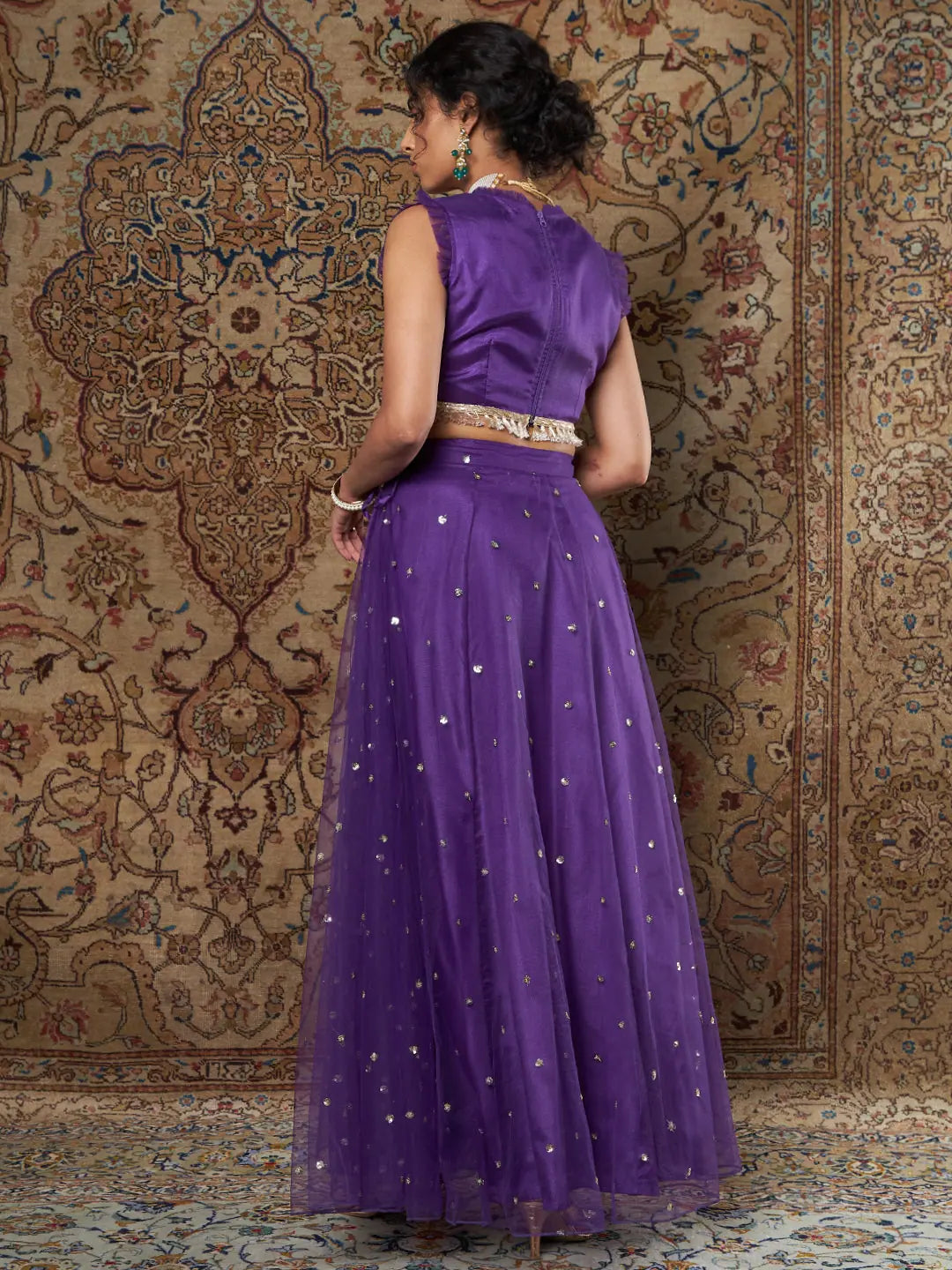 Purple Crepe Top & Tulle Skirt | Women's Lehenga Choli