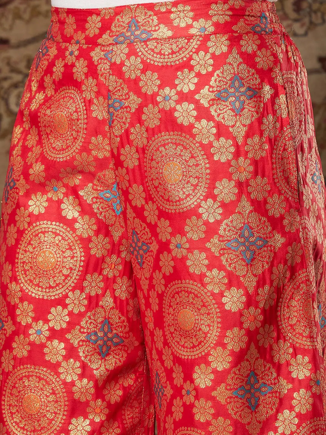 Brocade Yoke Kurta with Pants - Women's Indian Kurta Sets