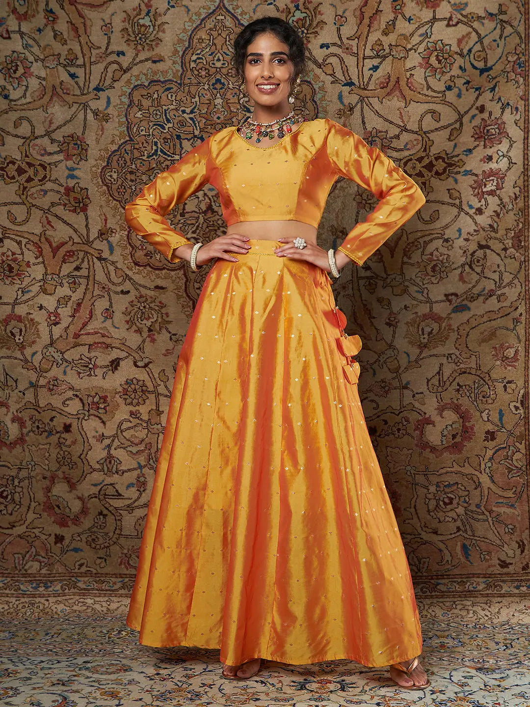 Mustard Jacquard Lehenga: Women's Party Wear Lehenga Choli