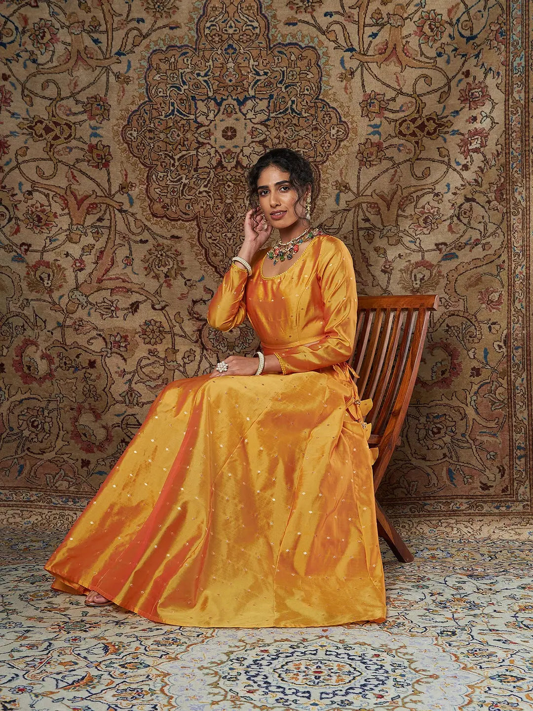 Mustard Jacquard Lehenga: Women's Party Wear Lehenga Choli
