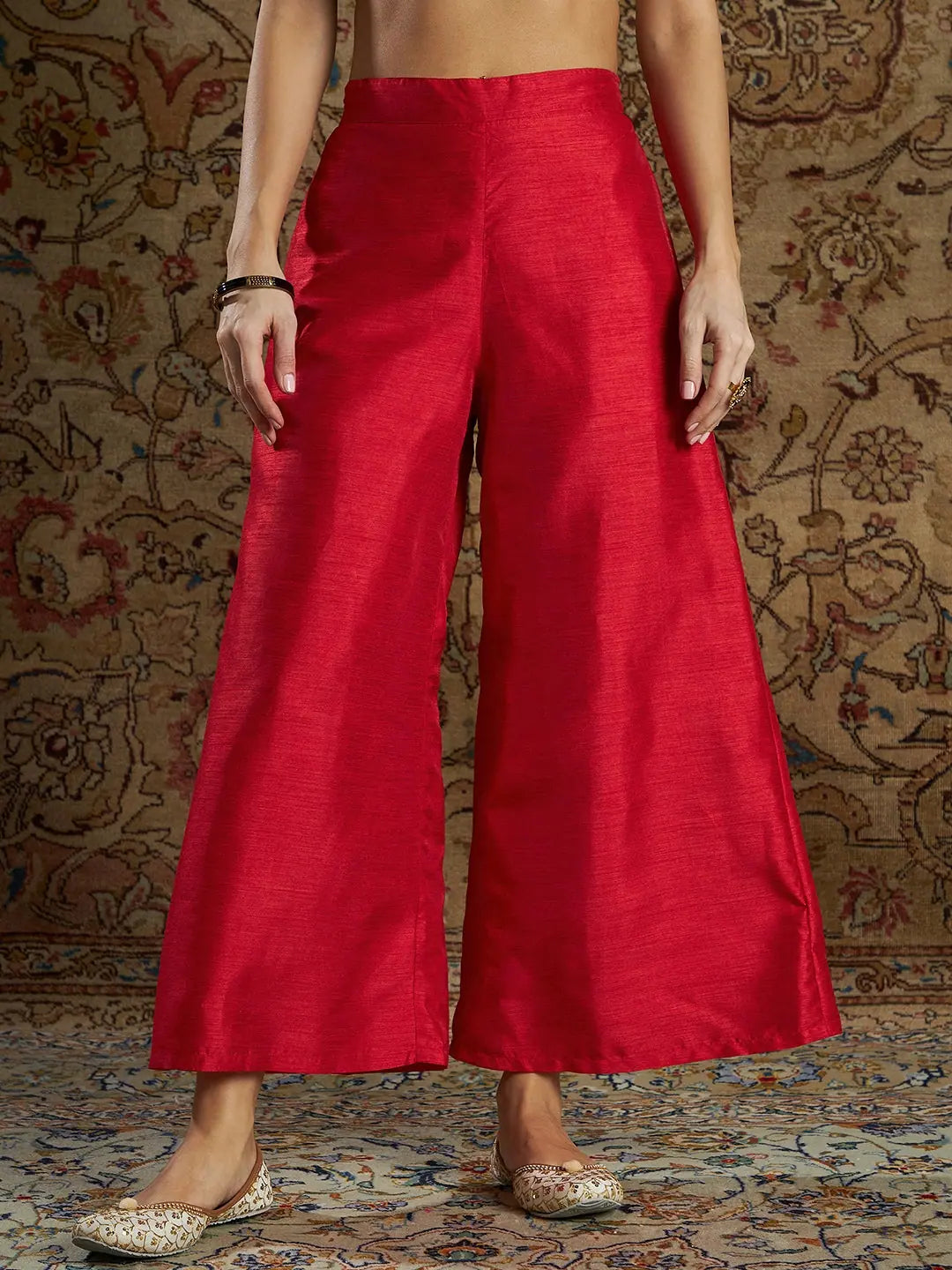 Navy & Red Brocade Palazzo Pants Set - Women's Kurta Palazzo