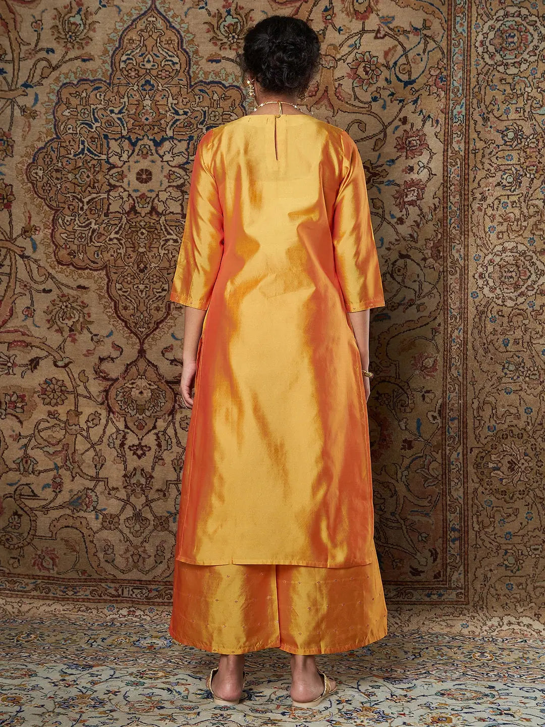 Mustard Embroidered Kurta Set - Women's Palazzo Pants Outfit