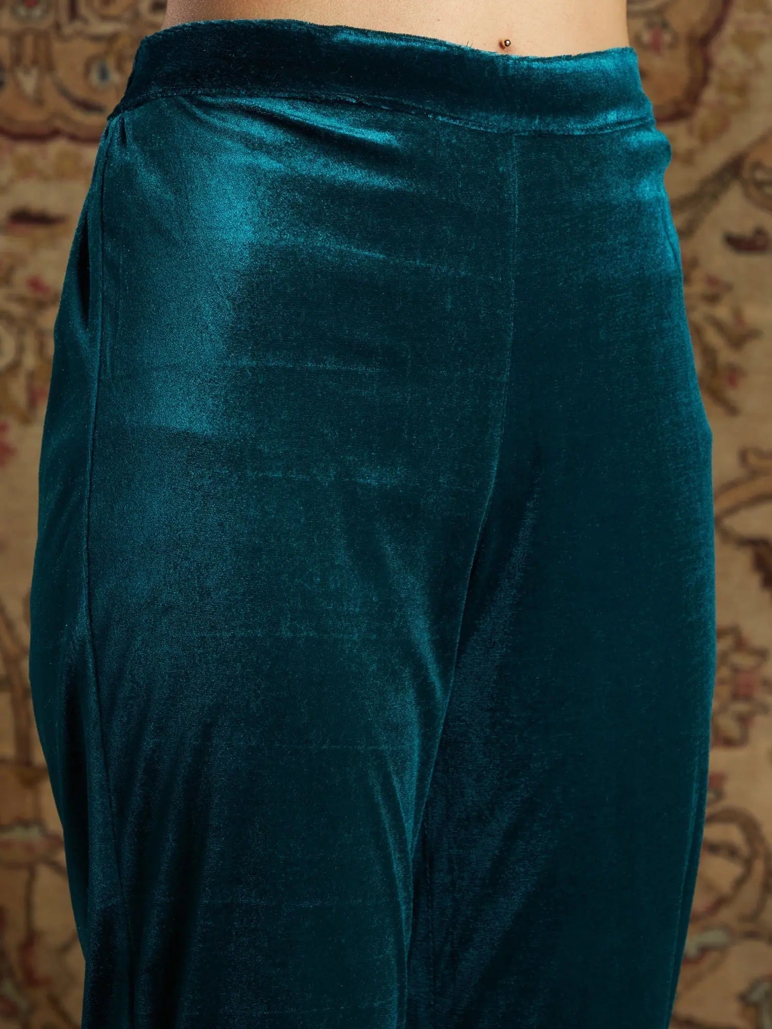 Emerald Velvet Women's Kurta Set with Waistcoat | Indian Kurta