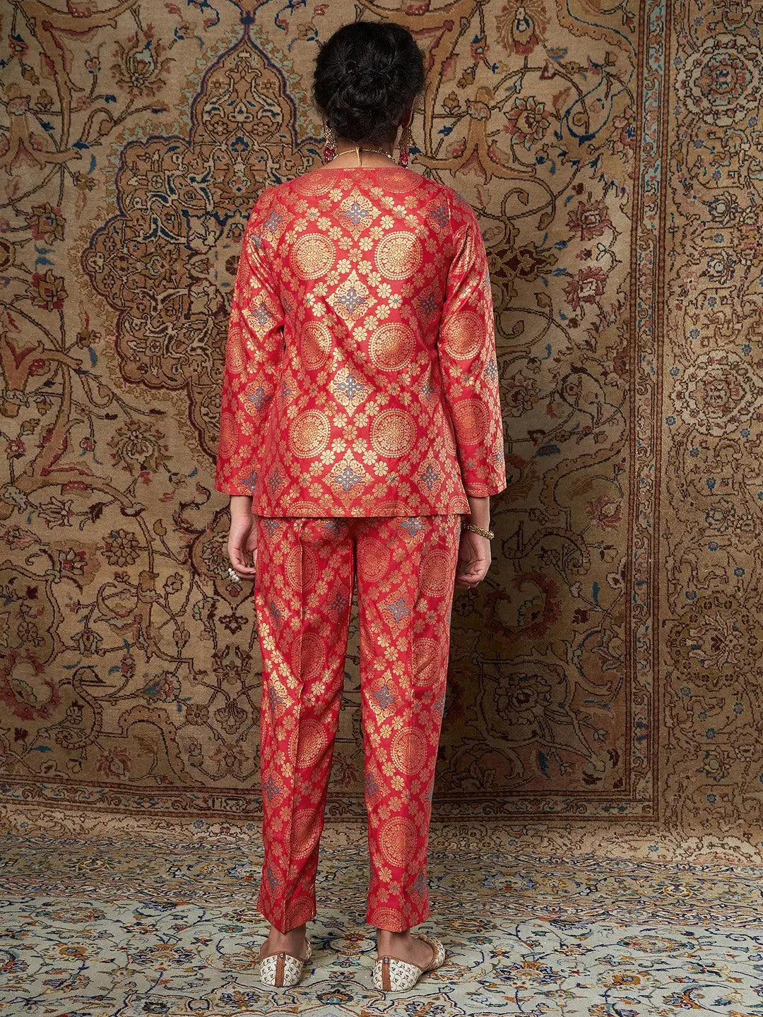 Red Brocade Shirt & Pants Set | Women's Indian Kurta Sets
