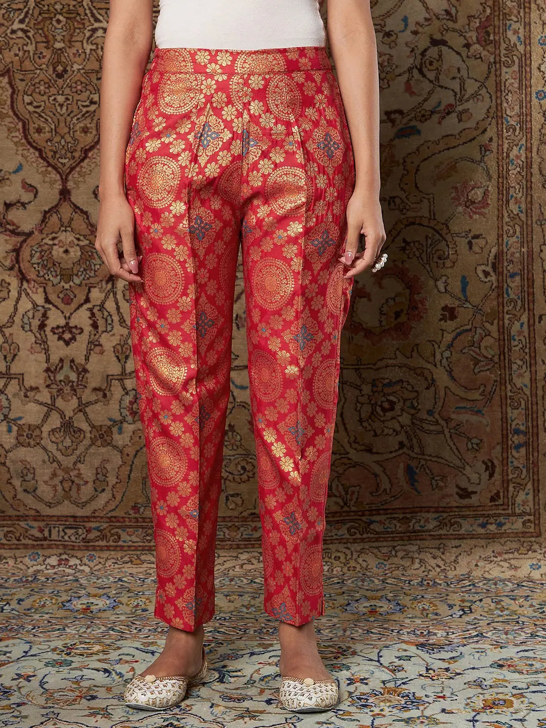 Red Brocade Shirt & Pants Set | Women's Indian Kurta Sets