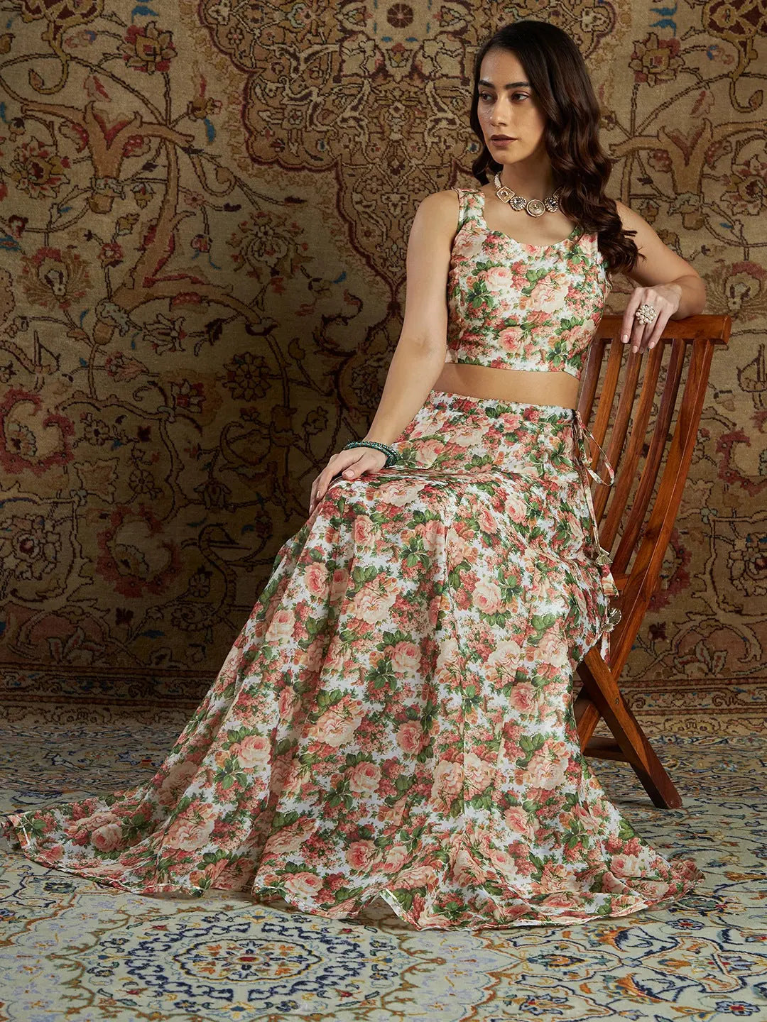Peach Floral Lehenga Choli: Women's Festive Lehenga for Wedding