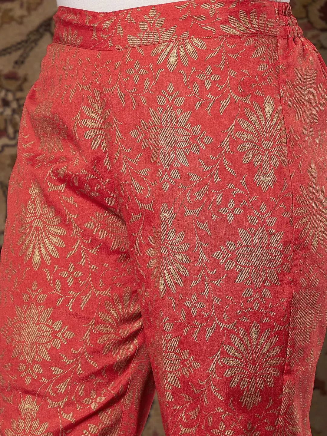 Green Brocade Kurta Set: Floral Print Women's Indian Kurta Sets