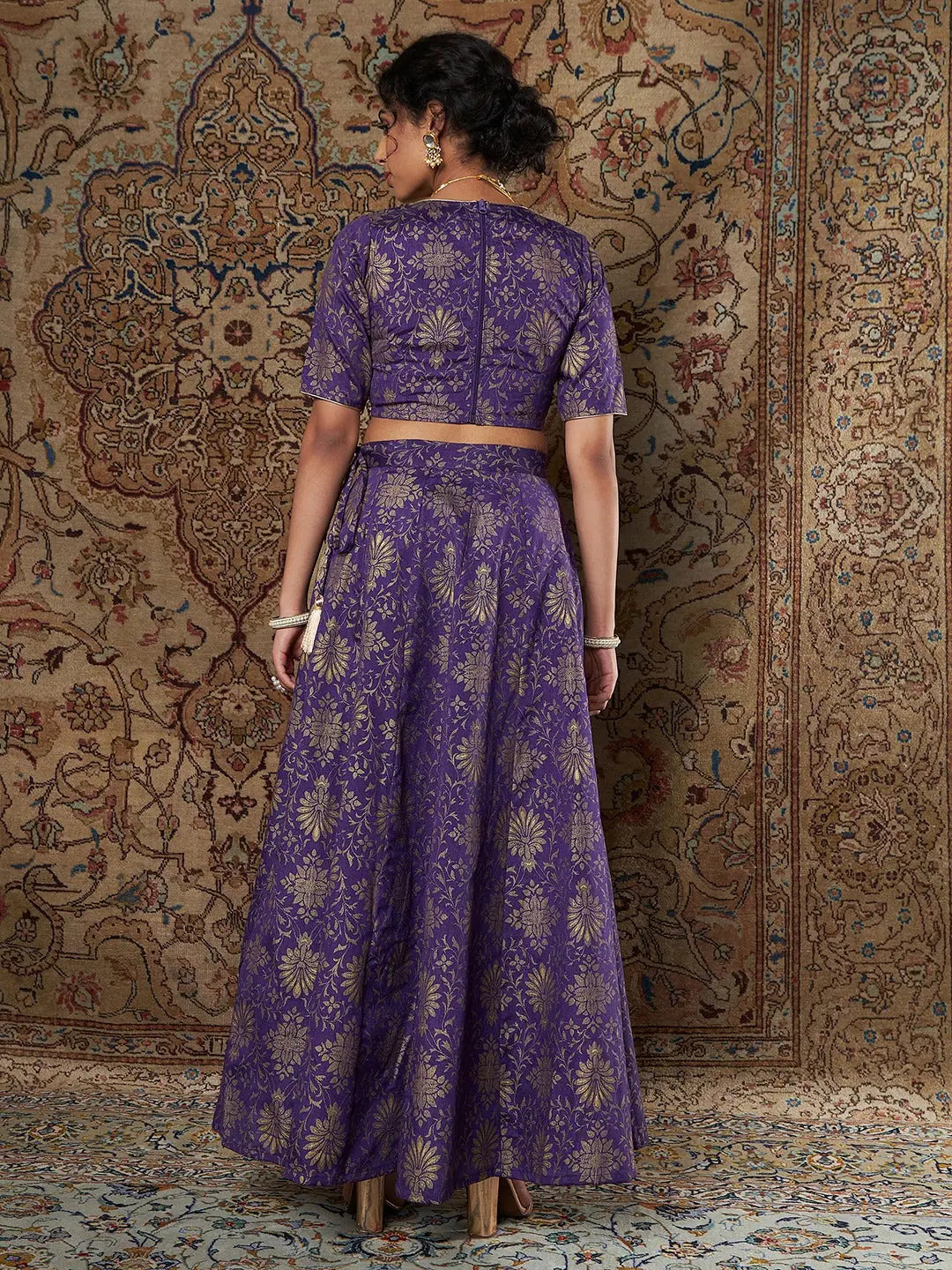 Purple Brocade Lehenga - Women's Traditional Indian Lehenga