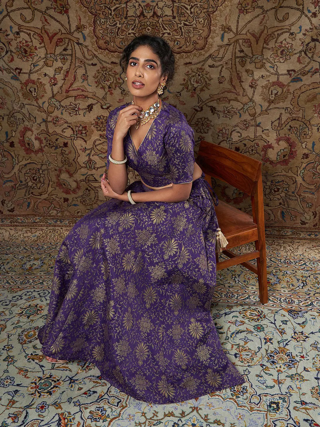 Purple Brocade Lehenga - Women's Traditional Indian Lehenga