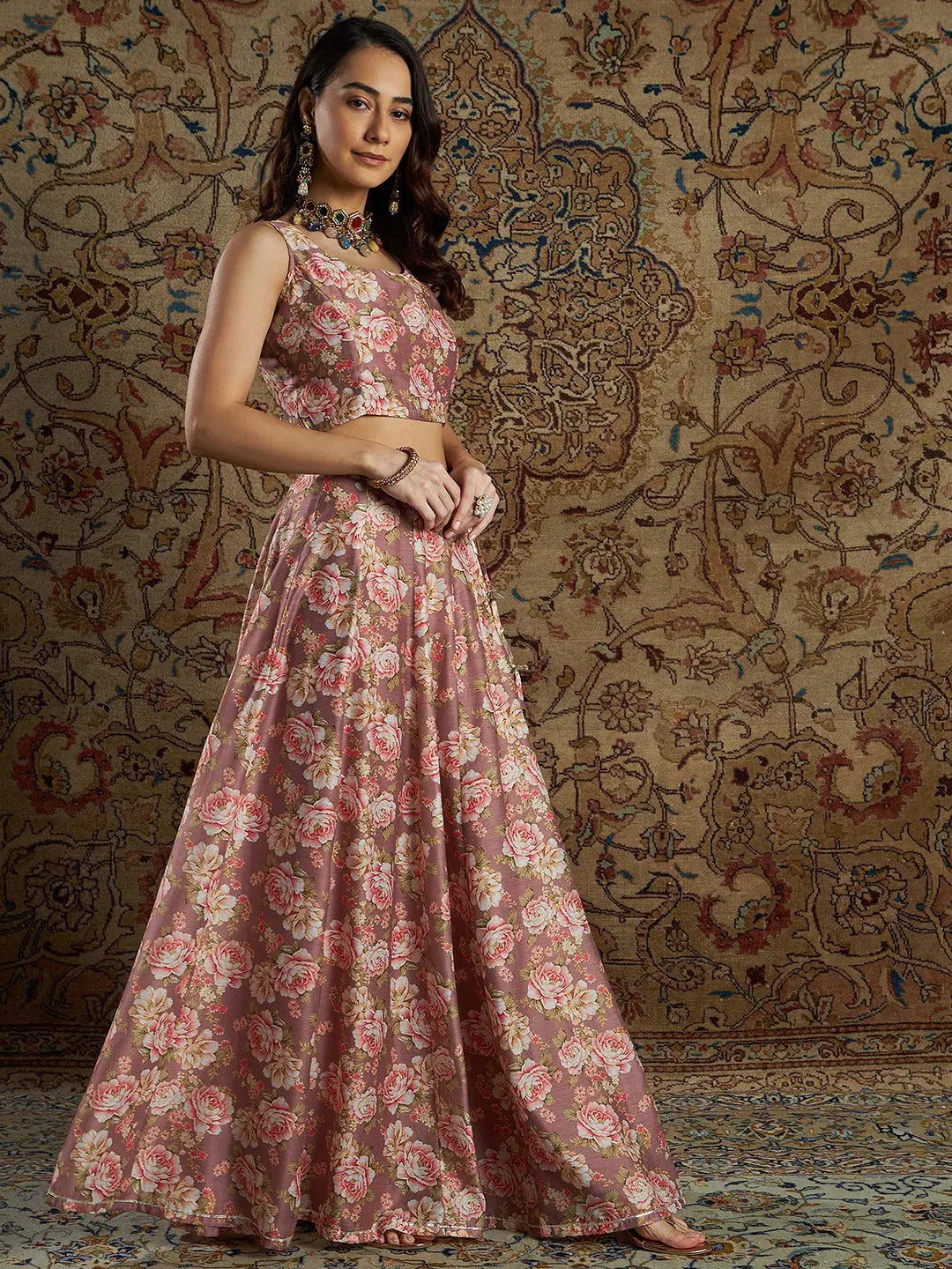 Mauve Floral Lehenga - Women's Designer Lehenga Choli Online