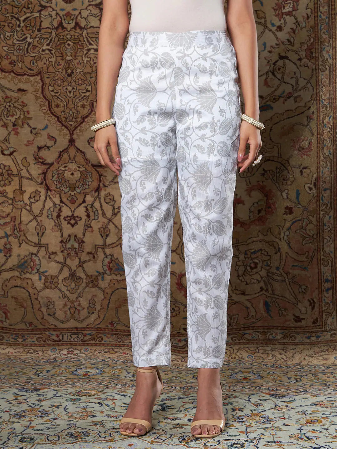 Grey Brocade Floral Women's Kurta Set | Indian Kurta Sets