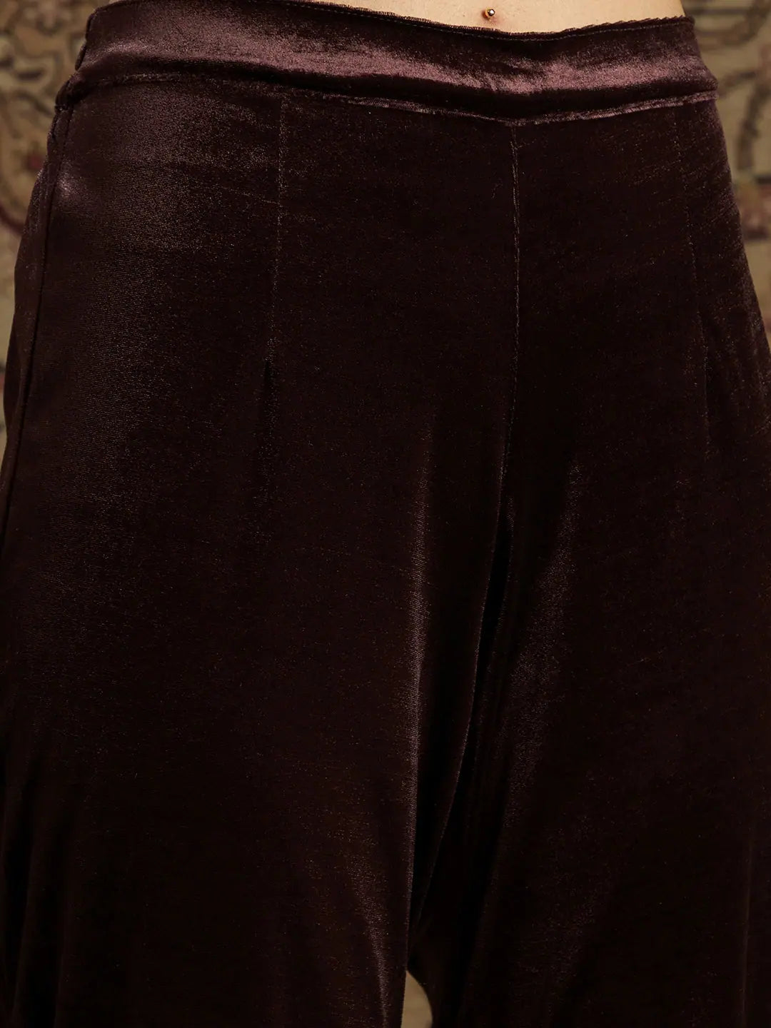 Brown Velvet Zari Tulip Pants | Designer Ethnic Pants for Women