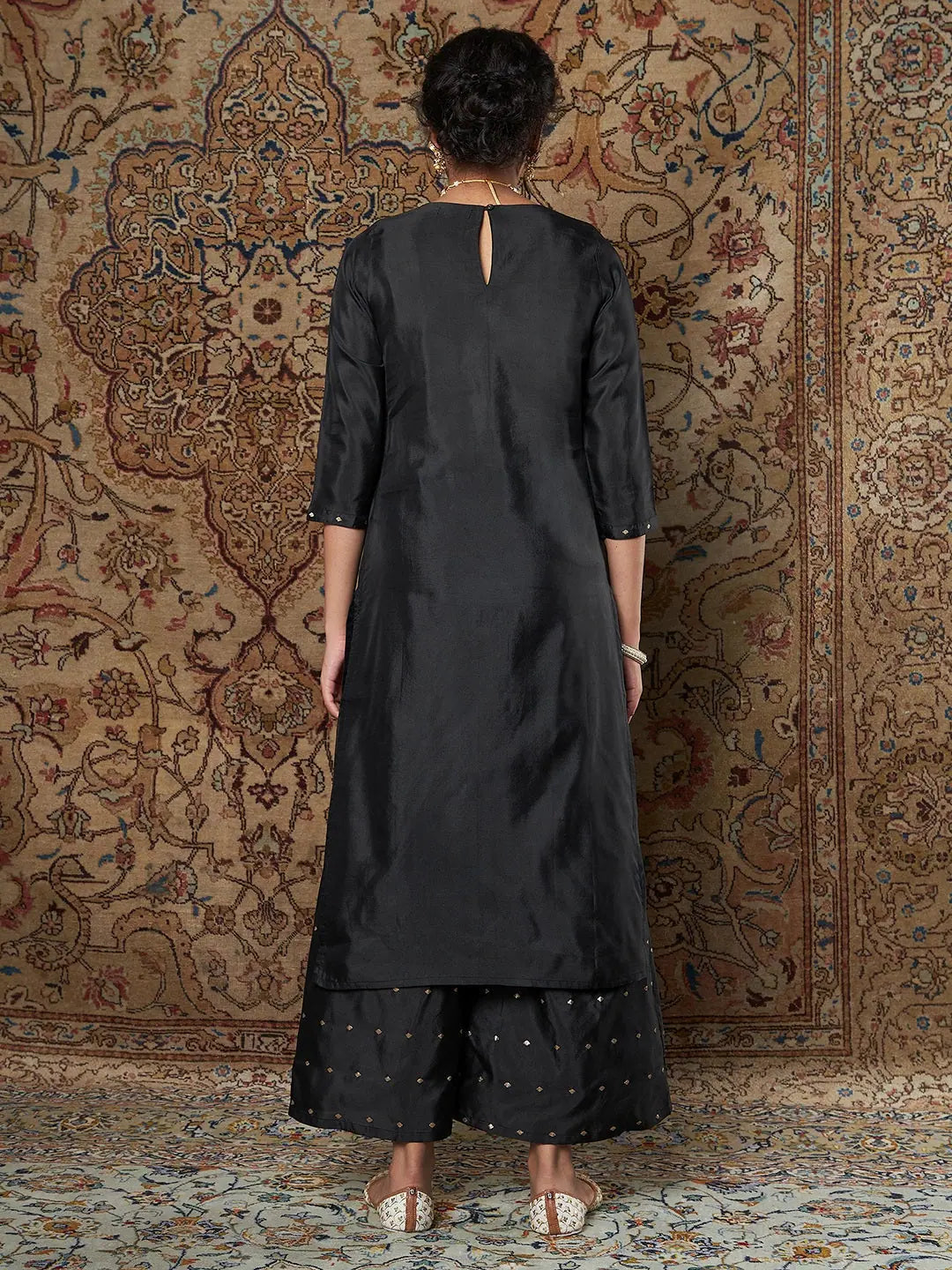 Black Zari Embroidered Indian Kurta for Women - Elegant Style