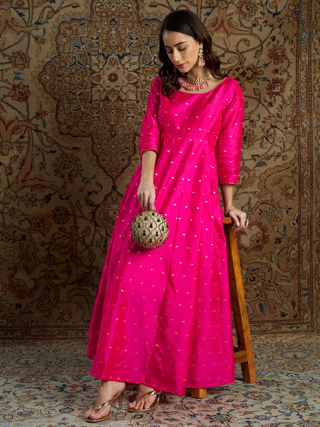 Fuchsia Jacquard Anarkali Dress | Women's Anarkali Suit Set On...
