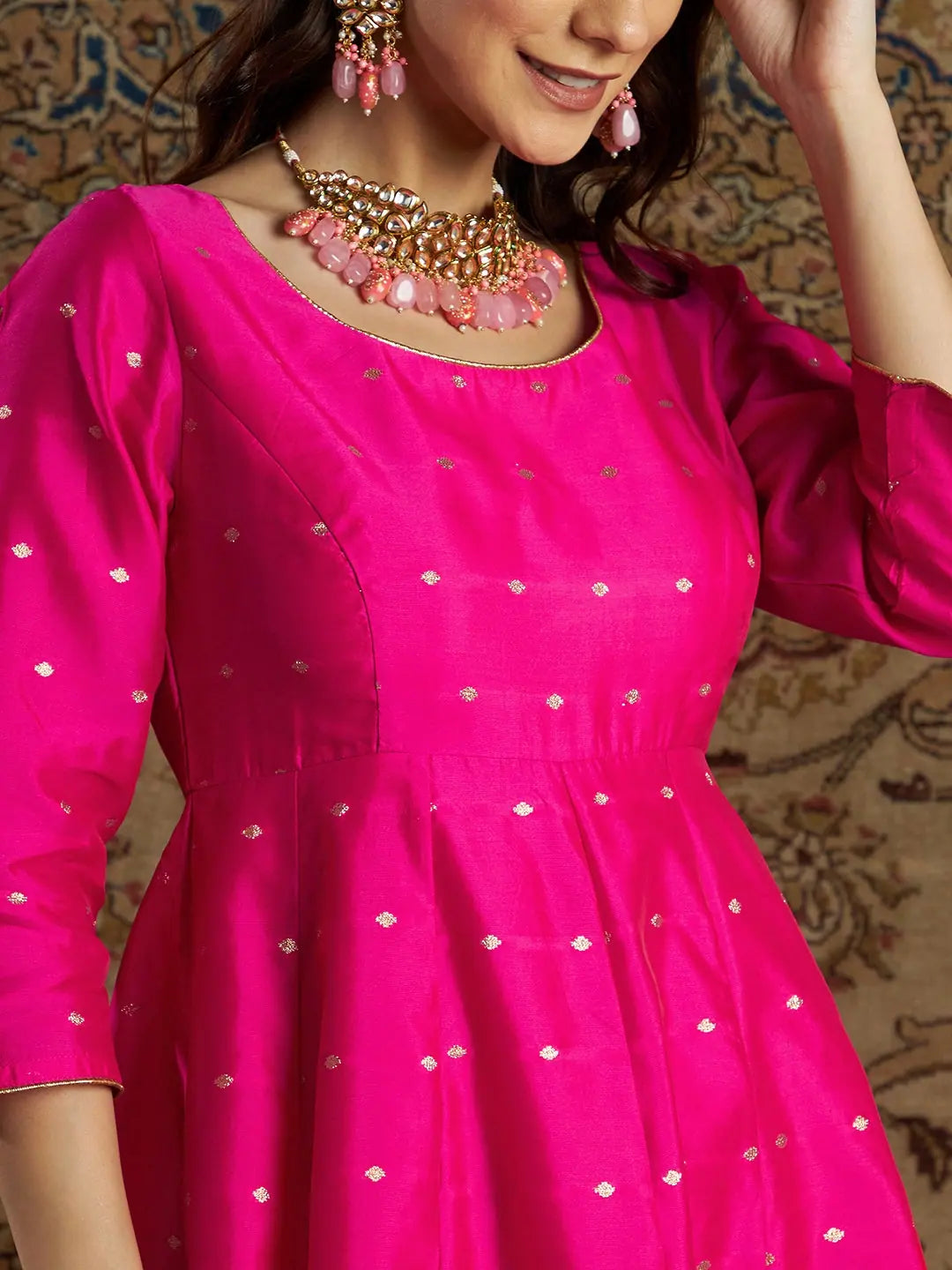 Fuchsia Jacquard Anarkali Dress | Women's Anarkali Suit Set On...