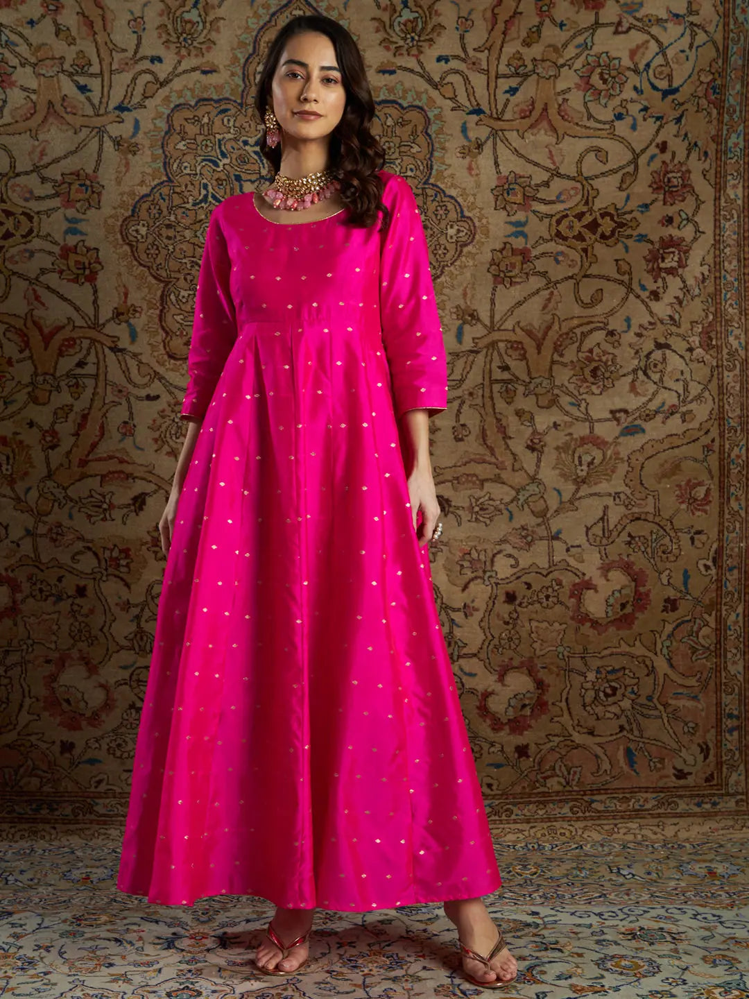 Fuchsia Jacquard Anarkali Dress | Women's Anarkali Suit Set On...