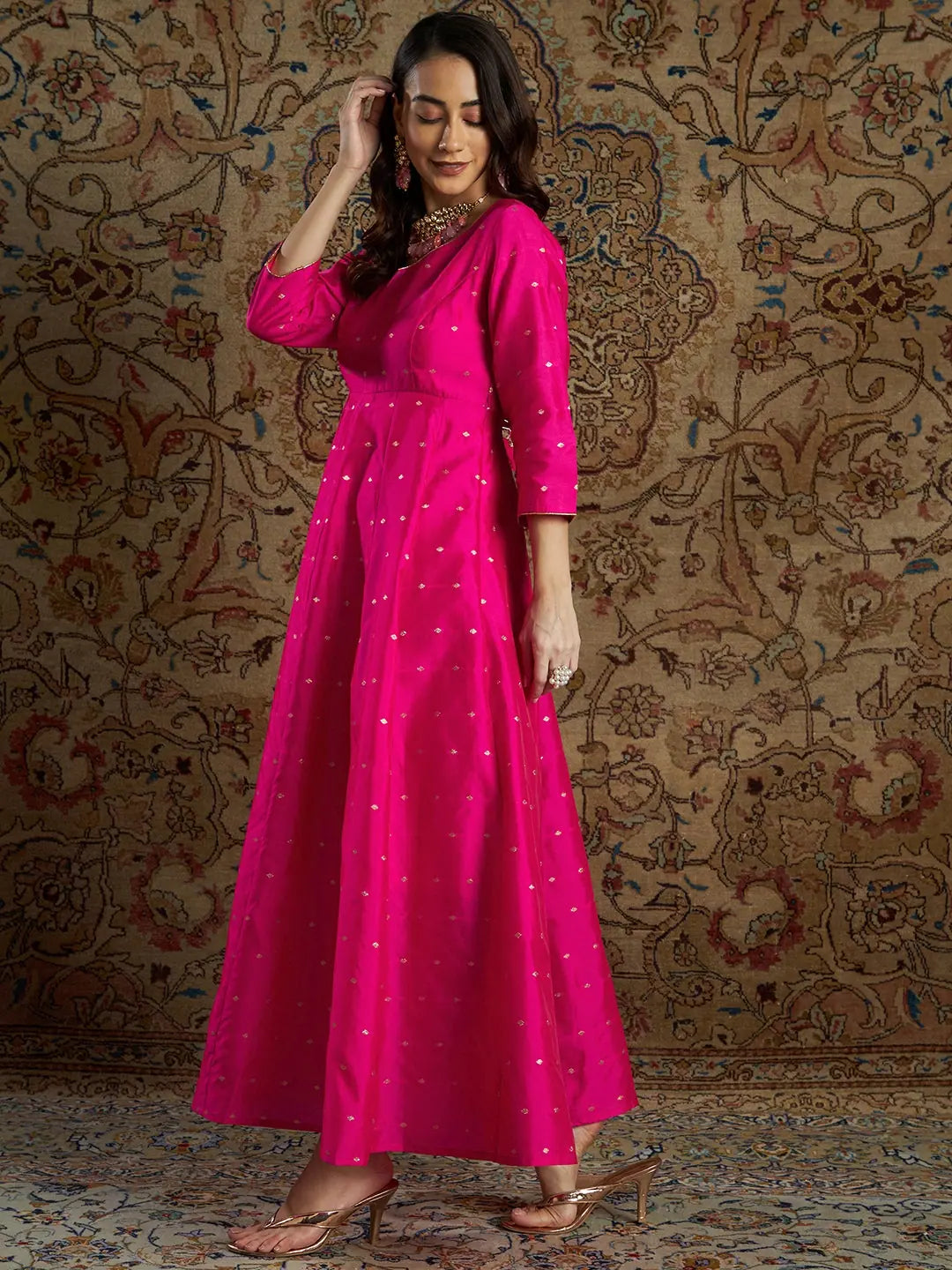 Fuchsia Jacquard Anarkali Dress | Women's Anarkali Suit Set On...