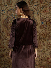 Women Embroidered Brown Sleeveless Jacket