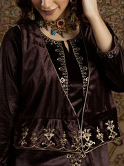 Women Embroidered Brown Sleeveless Jacket