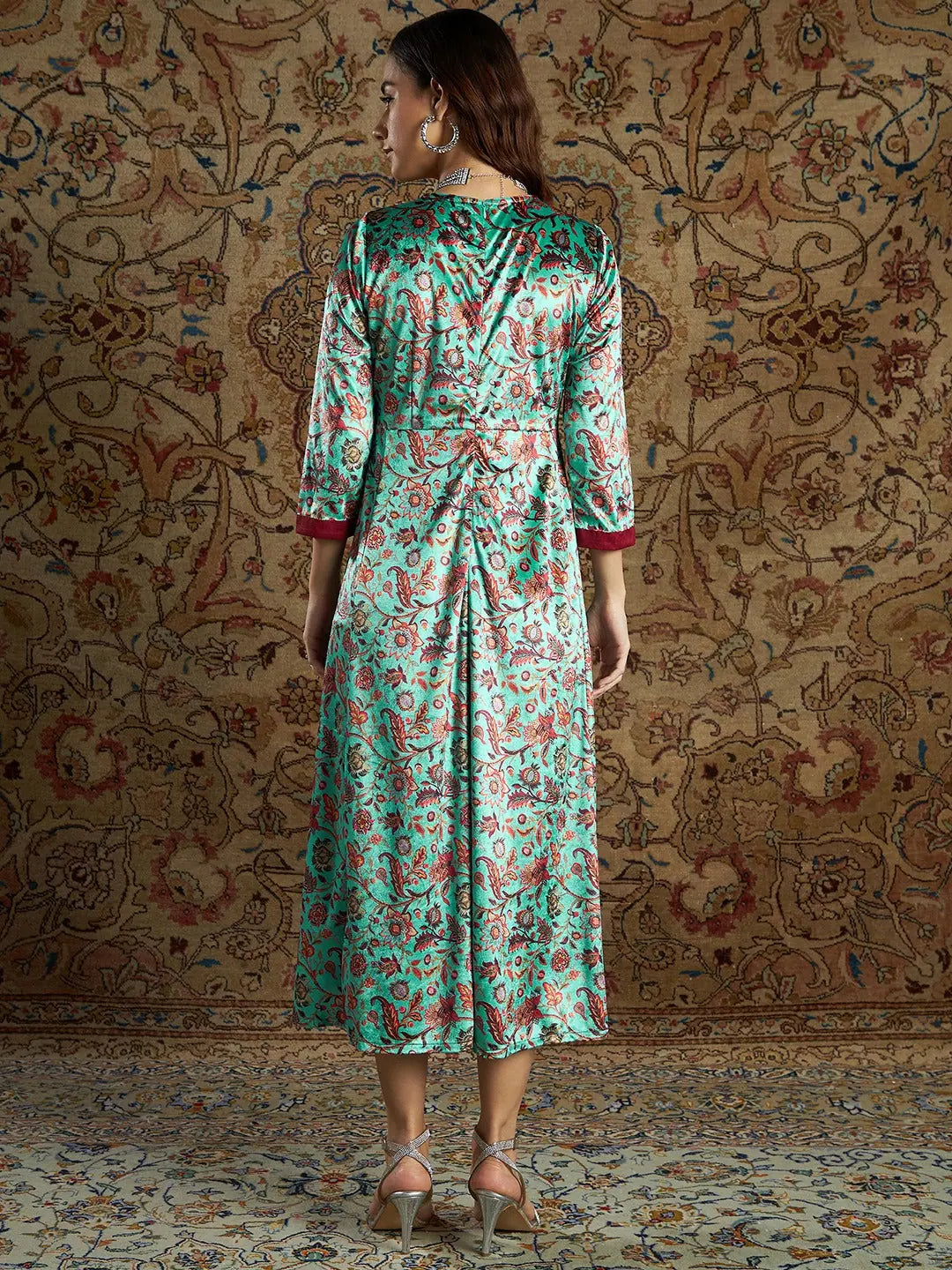 Sea Green Floral Velvet Anarkali Dress | Anarkali Suits Online