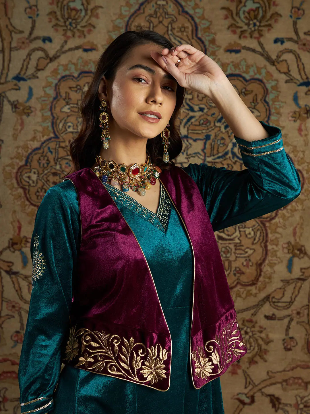 Embroidered Velvet Waistcoat - Women's Fashion Jackets