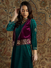 Women Embroidered Burgundy Sleeveless Jacket