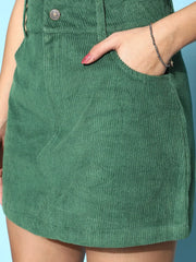Women Green Corduroy A-Line Mini Skirt