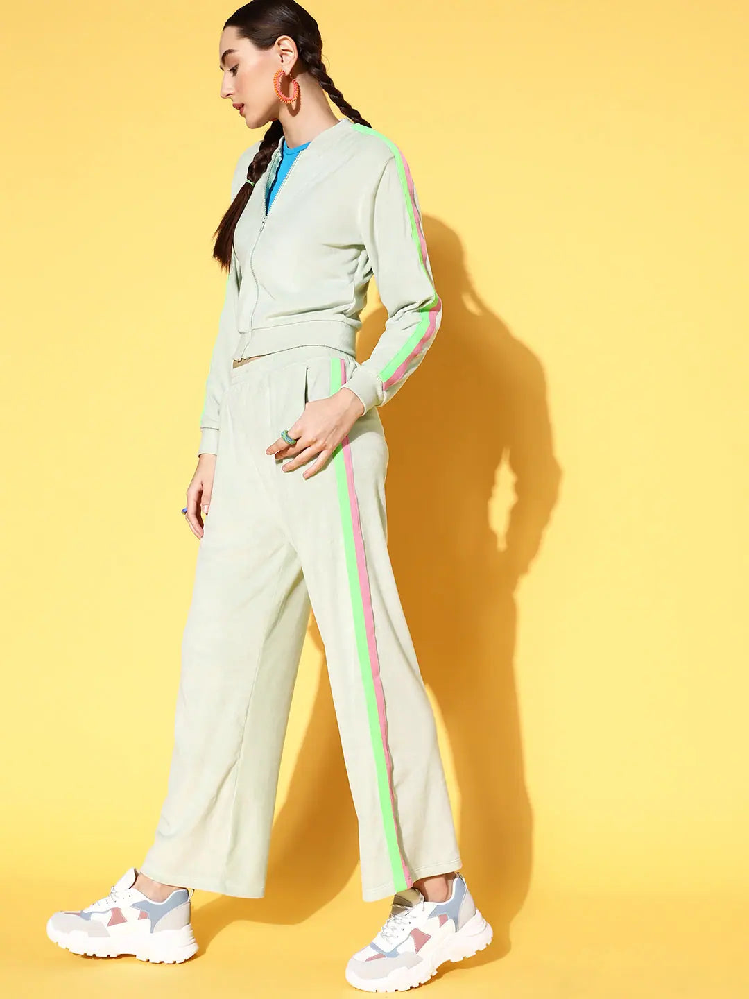 Sea Green Velour Jacket & Track Pants Set - Women's Activewear