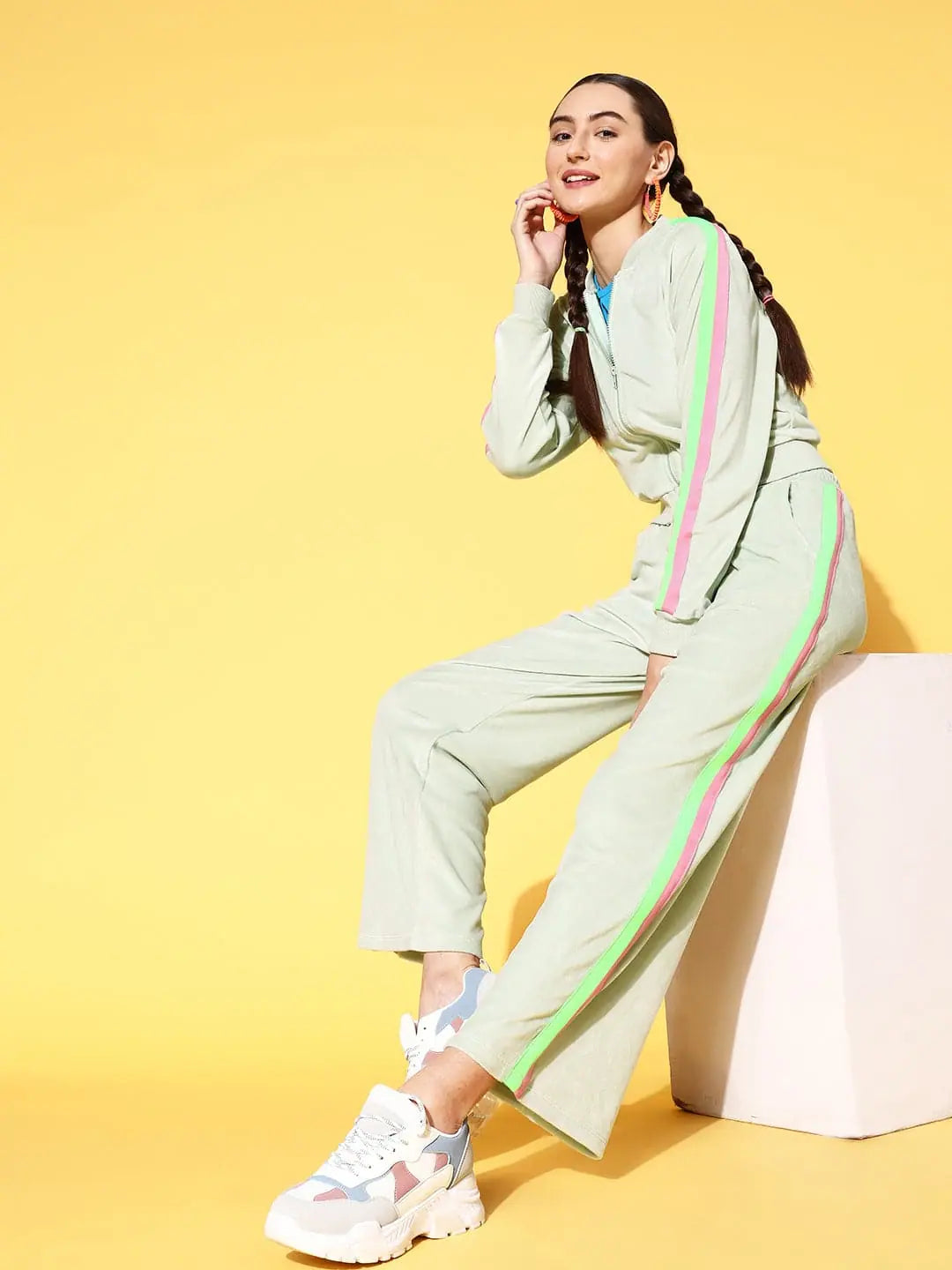 Sea Green Velour Jacket & Track Pants Set - Women's Activewear