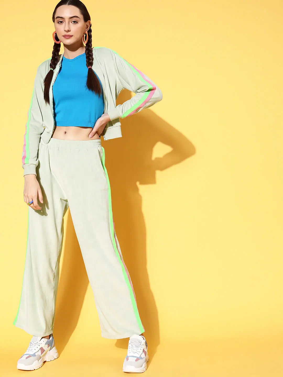 Sea Green Velour Jacket & Track Pants Set - Women's Activewear