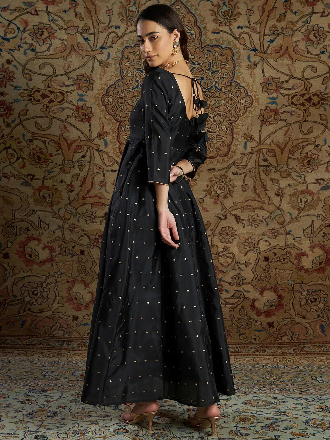 Black Jacquard Anarkali Maxi Dress | Women's Anarkali Kurta
