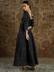 Women Black Jacquard Anarkali Maxi Dress