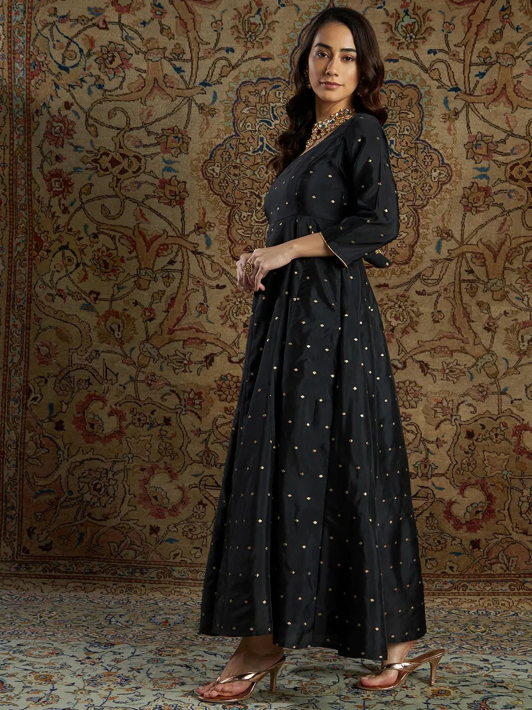 Black Jacquard Anarkali Maxi Dress | Women's Anarkali Kurta