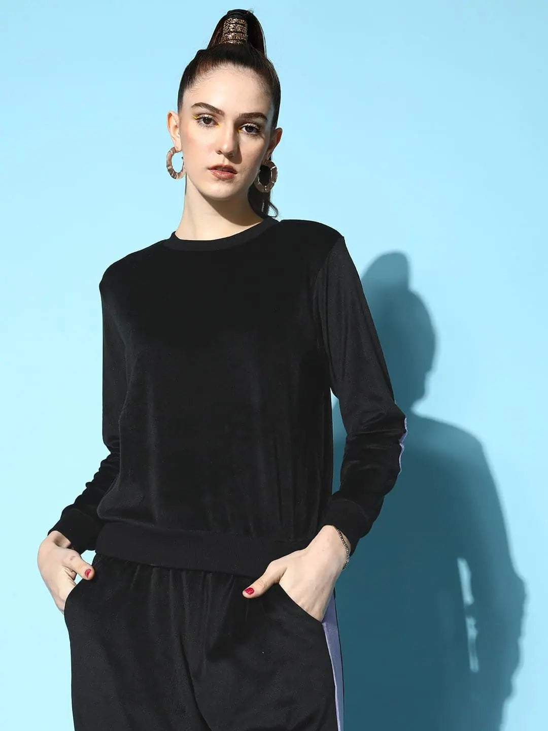 Black Velour Women's Lehenga Contrast Patch Sweatshirt