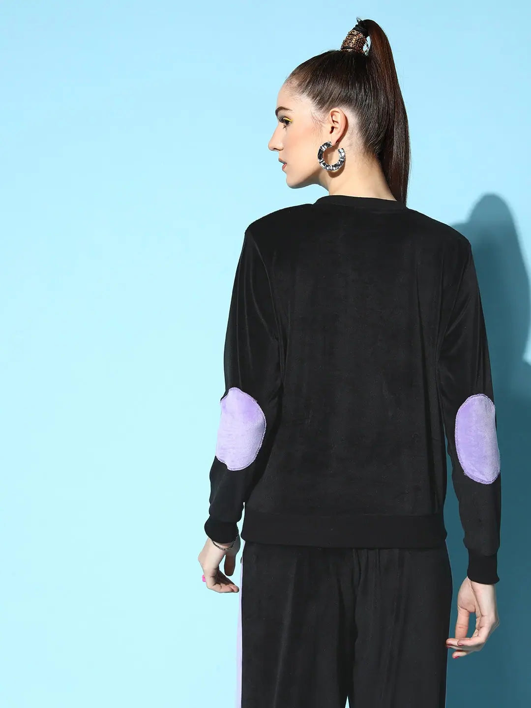Black Velour Women's Lehenga Contrast Patch Sweatshirt