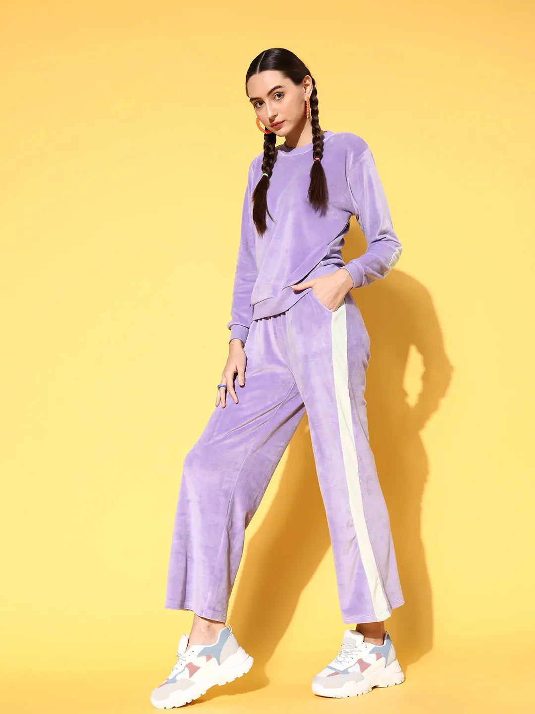 Women's Lavender Velour Jumpsuit & Sets - Comfort Fit