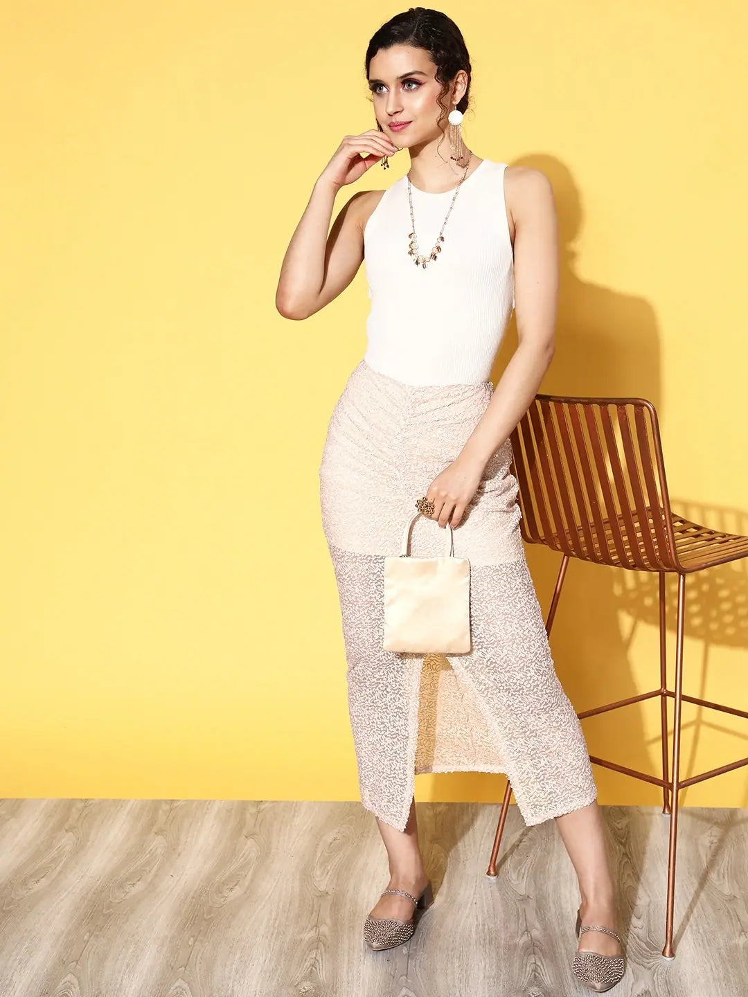 Cream Sequin Midi Skirt - Women's Western Wear