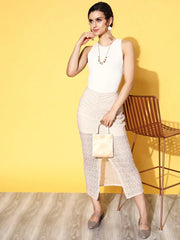 Women Cream Sequin Midi Pencil Skirt