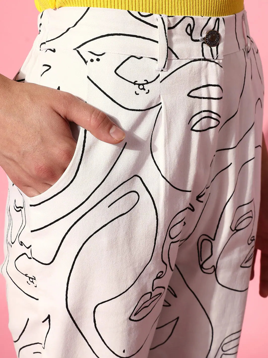 White Twill Face Print Tapered Pants | Women's Western Wear