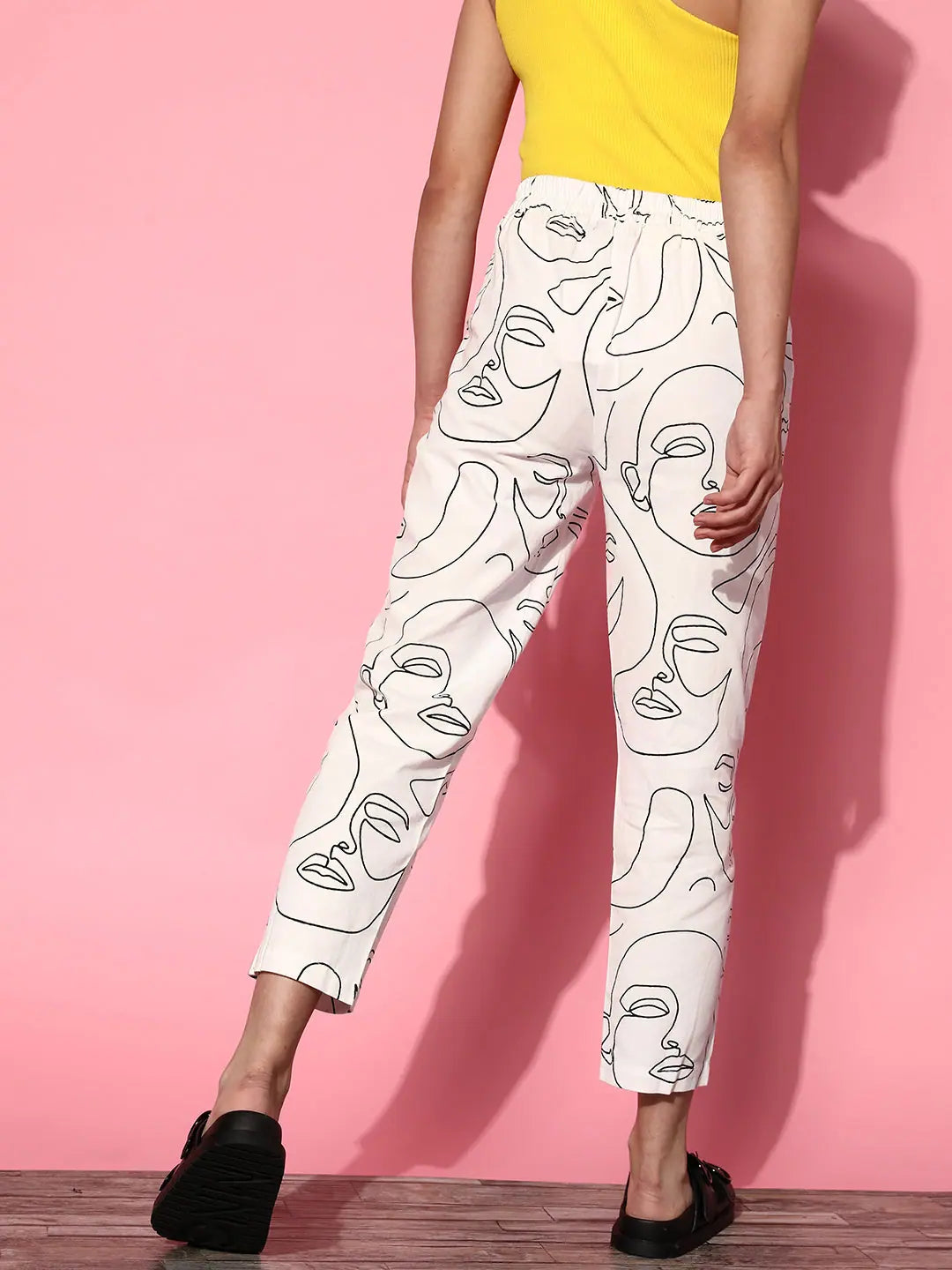 White Twill Face Print Tapered Pants | Women's Western Wear
