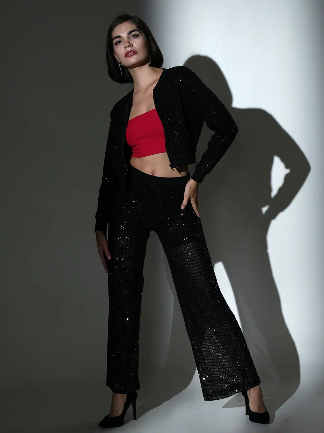 Black Sequin Party Straight Pants | Designer Lehenga Alternative