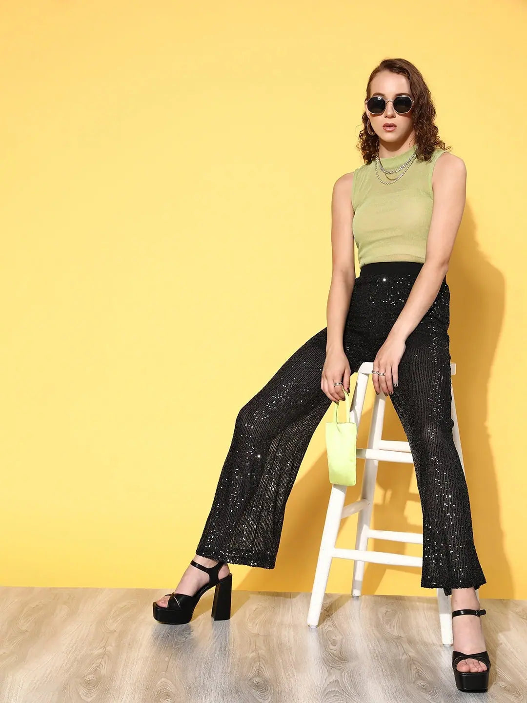 Black Sequin Party Straight Pants | Designer Lehenga Alternative
