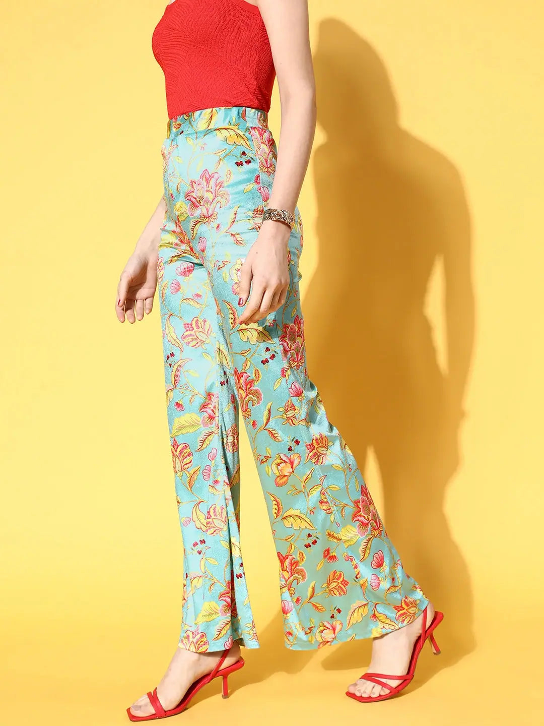 Turquoise Floral Velvet Bell Bottoms | Women's Western Wear