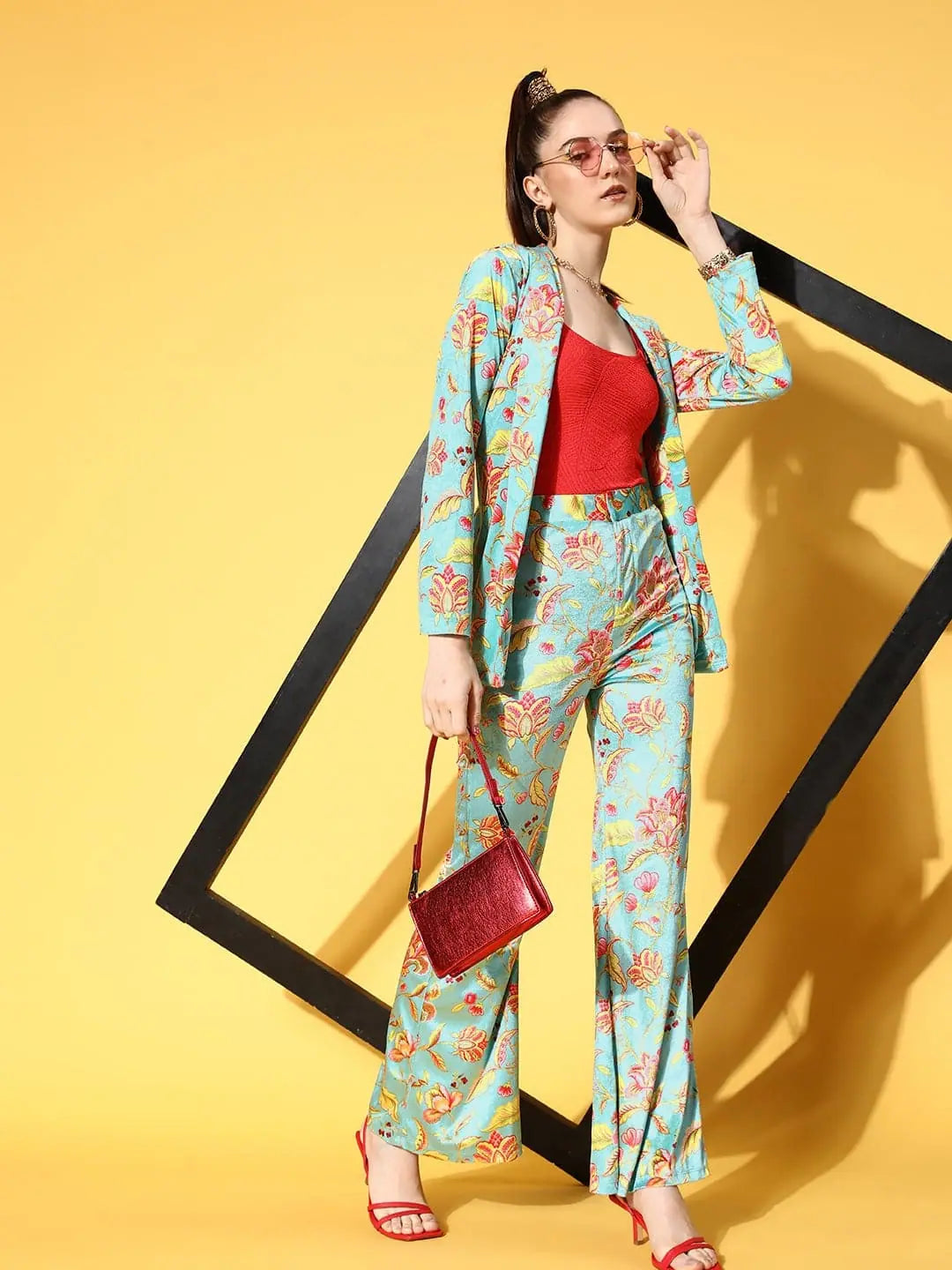 Turquoise Floral Velvet Bell Bottoms | Women's Western Wear