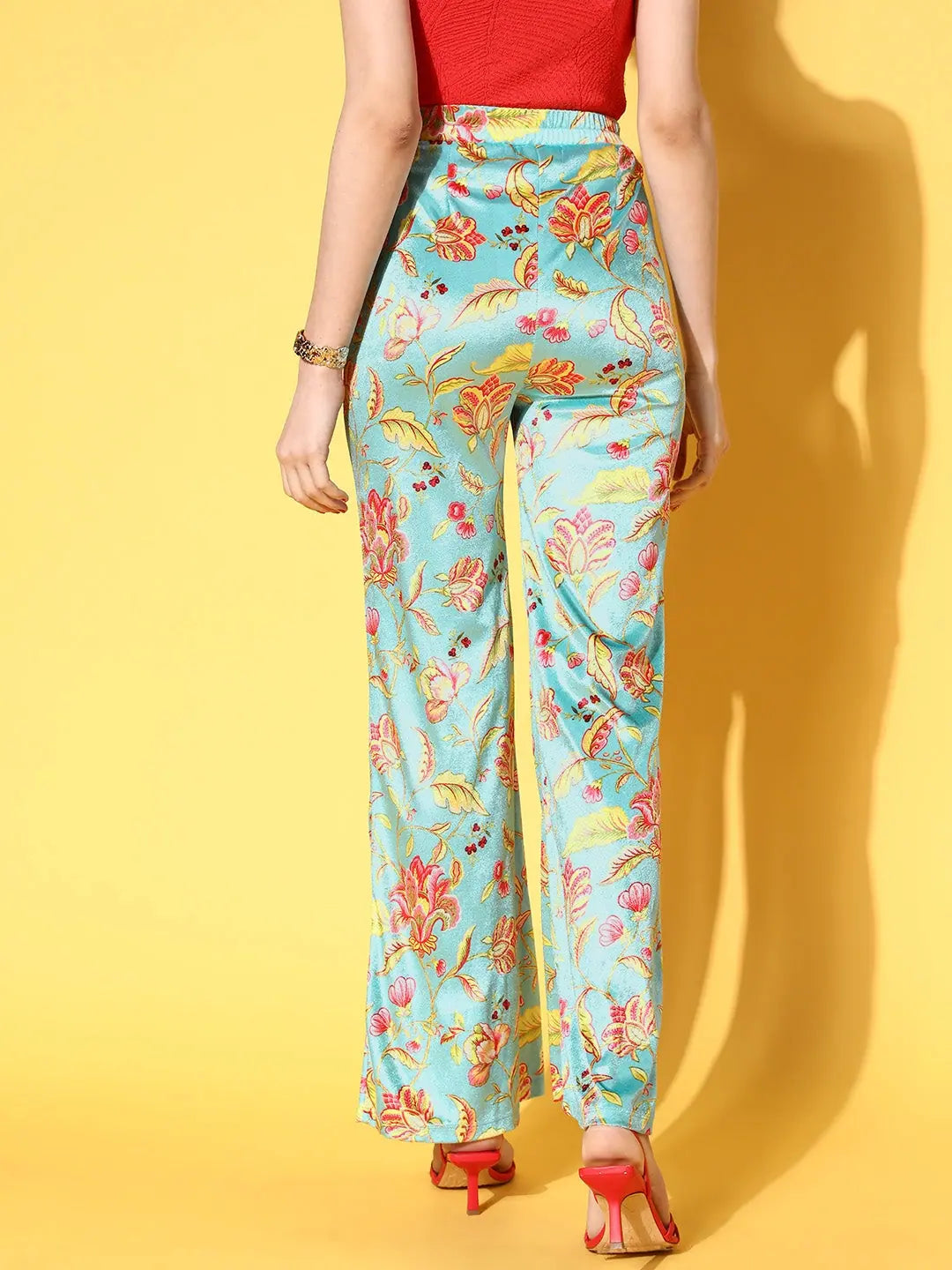 Turquoise Floral Velvet Bell Bottoms | Women's Western Wear