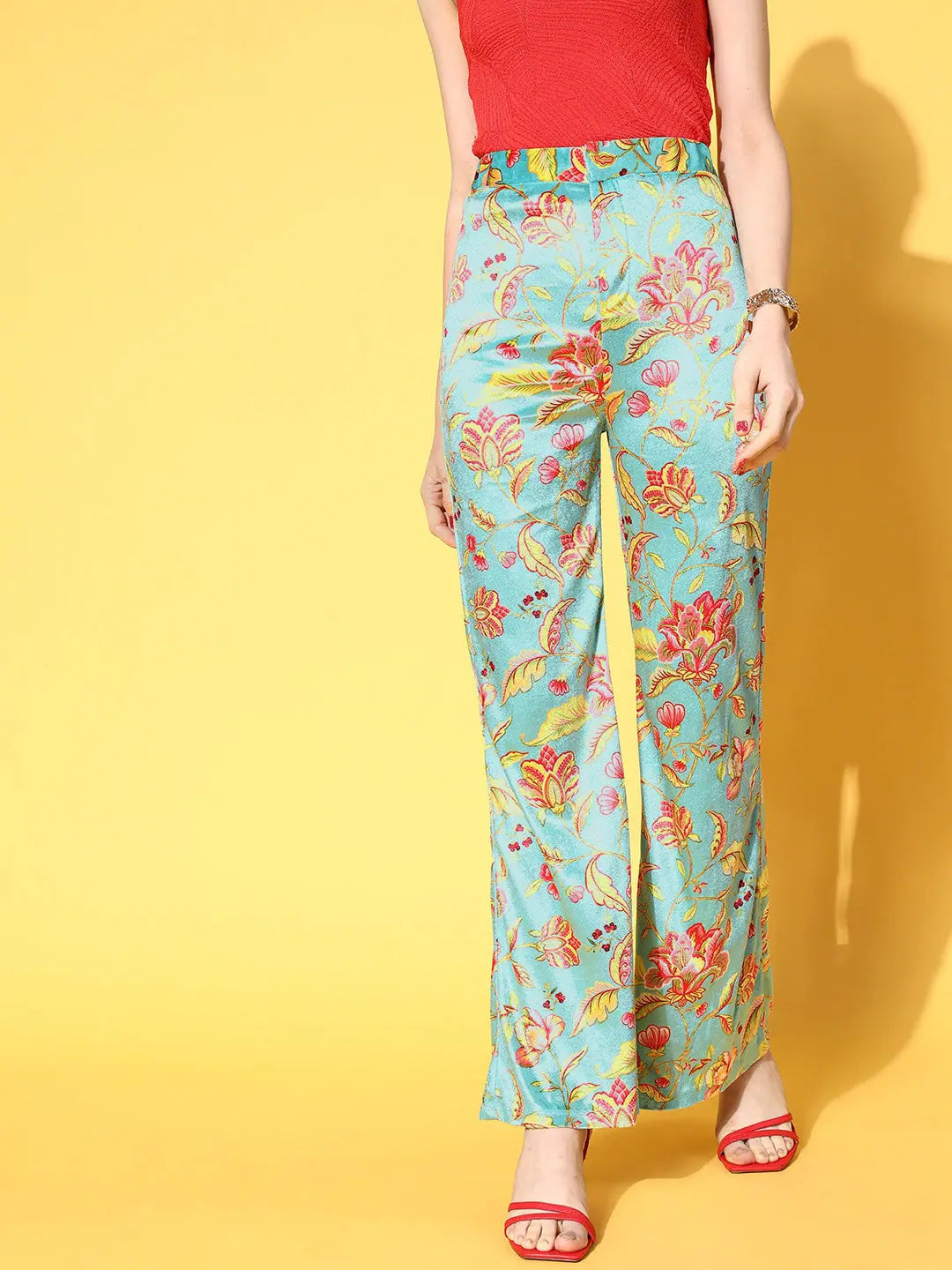 Turquoise Floral Velvet Bell Bottoms | Women's Western Wear