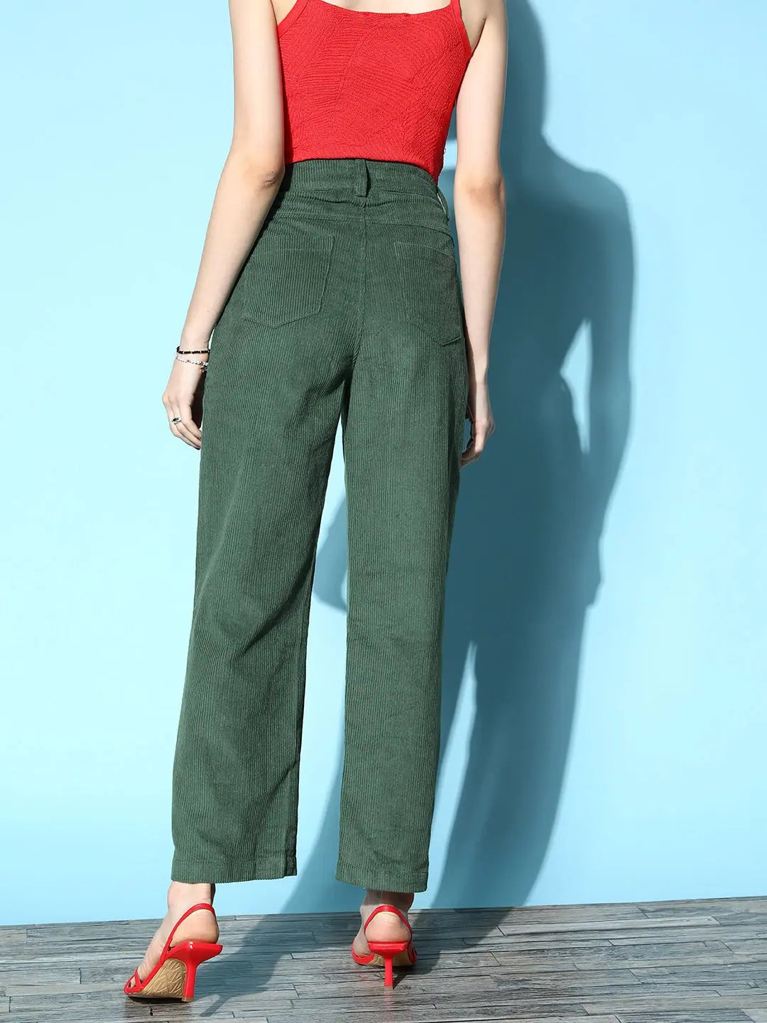 Green Corduroy Pants - Lehenga Choli Style Cotton Bottoms