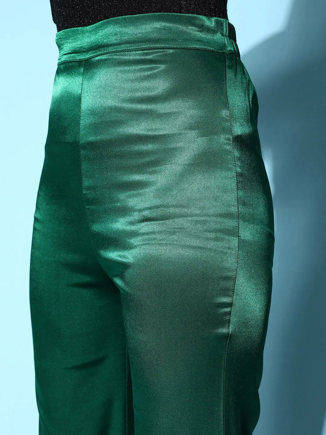 Green Lycra Satin Bell Bottom Pants | Festive Lehenga