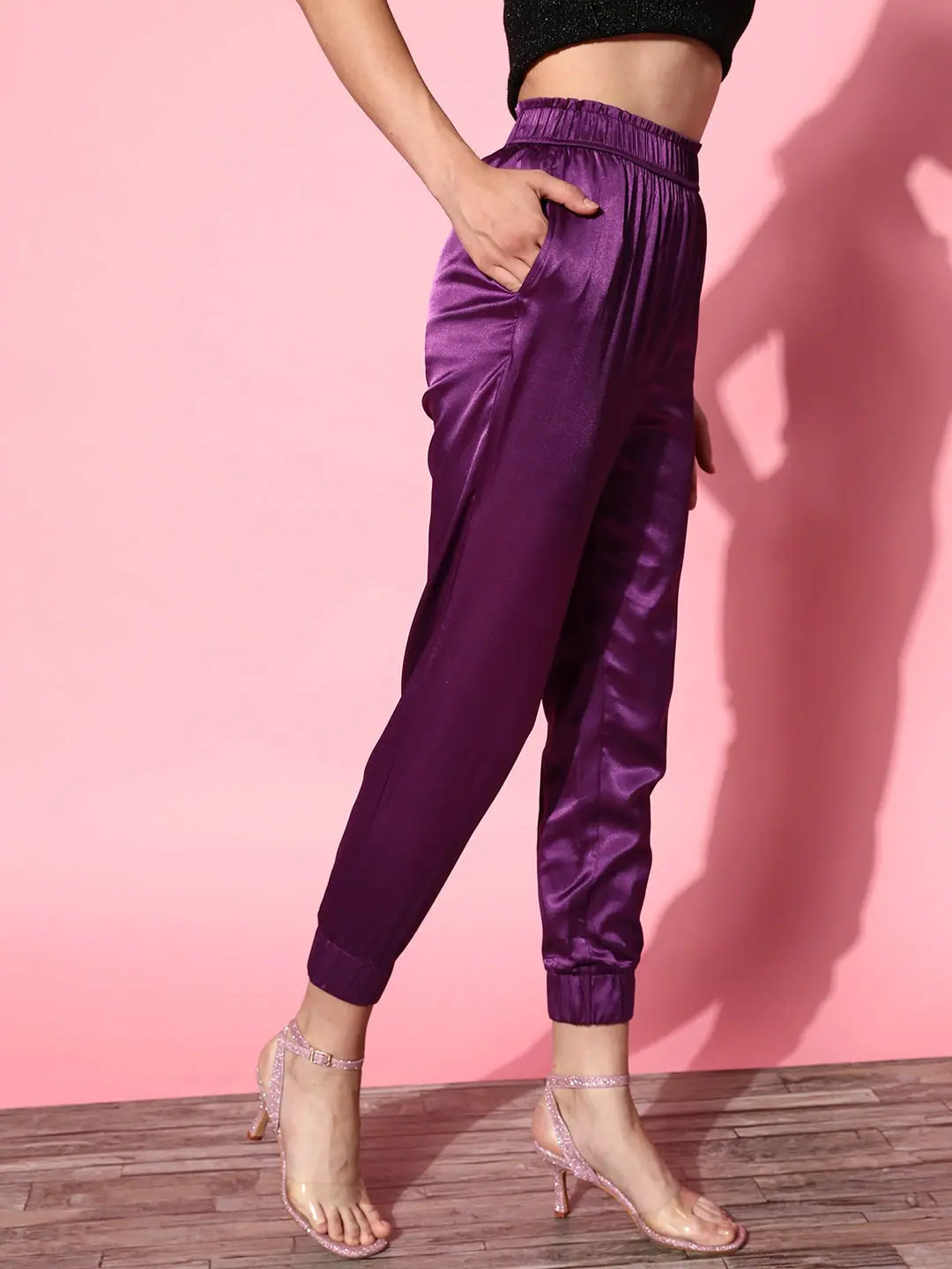 Purple Lycra Satin Jogger Pants | Women's Western Wear Online