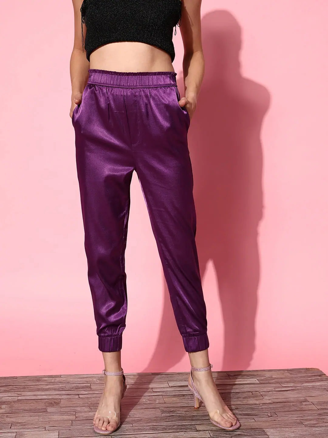 Purple Lycra Satin Jogger Pants | Women's Western Wear Online